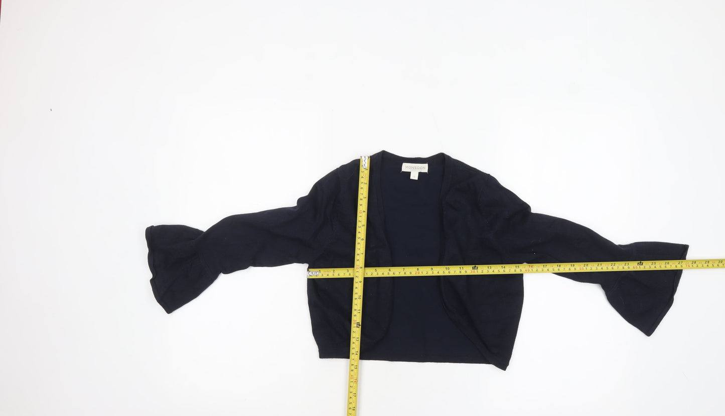 Monsoon Women Blue Small Bell Sleeve Knit Cardigan