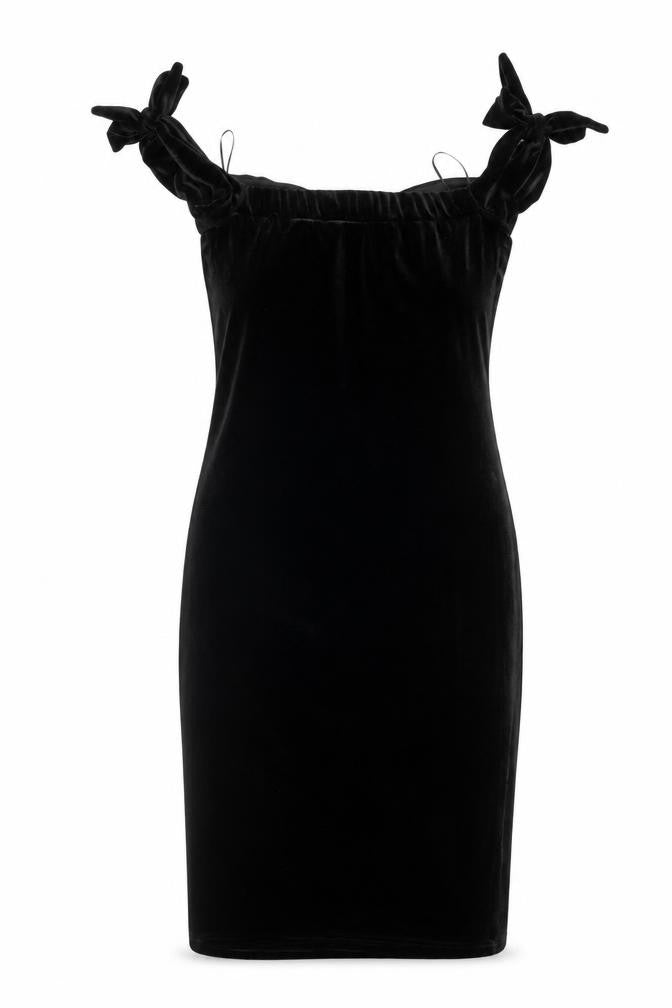 LOVE Women’s Black Velvet Bodycon Bow Strap Dress Size 10