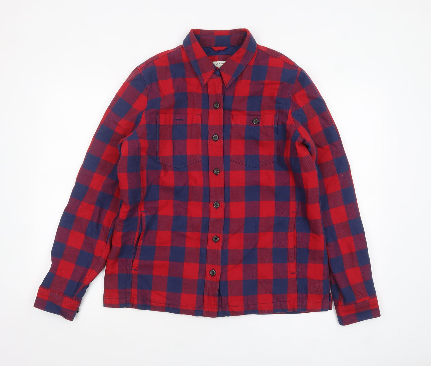 L.L. Bean Men's Red Blue Check Flannel Button-Up Shirt Size S Regular