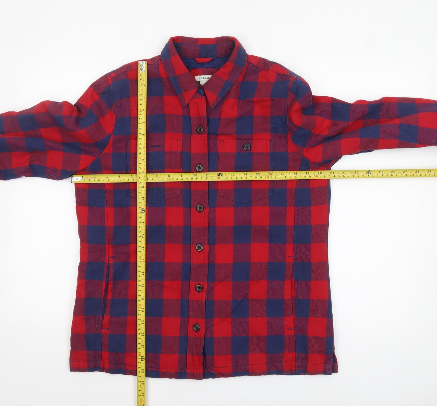 L.L. Bean Men's Red Blue Check Flannel Button-Up Shirt Size S Regular