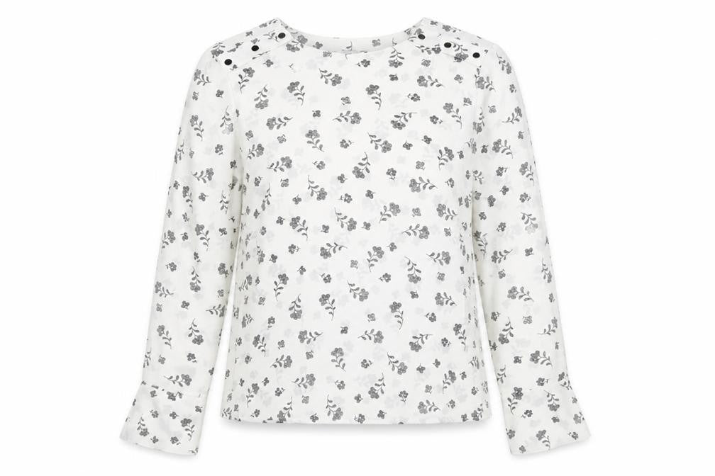 Warehouse Women’s White Floral Long Sleeve Polyester Blouse Size 8
