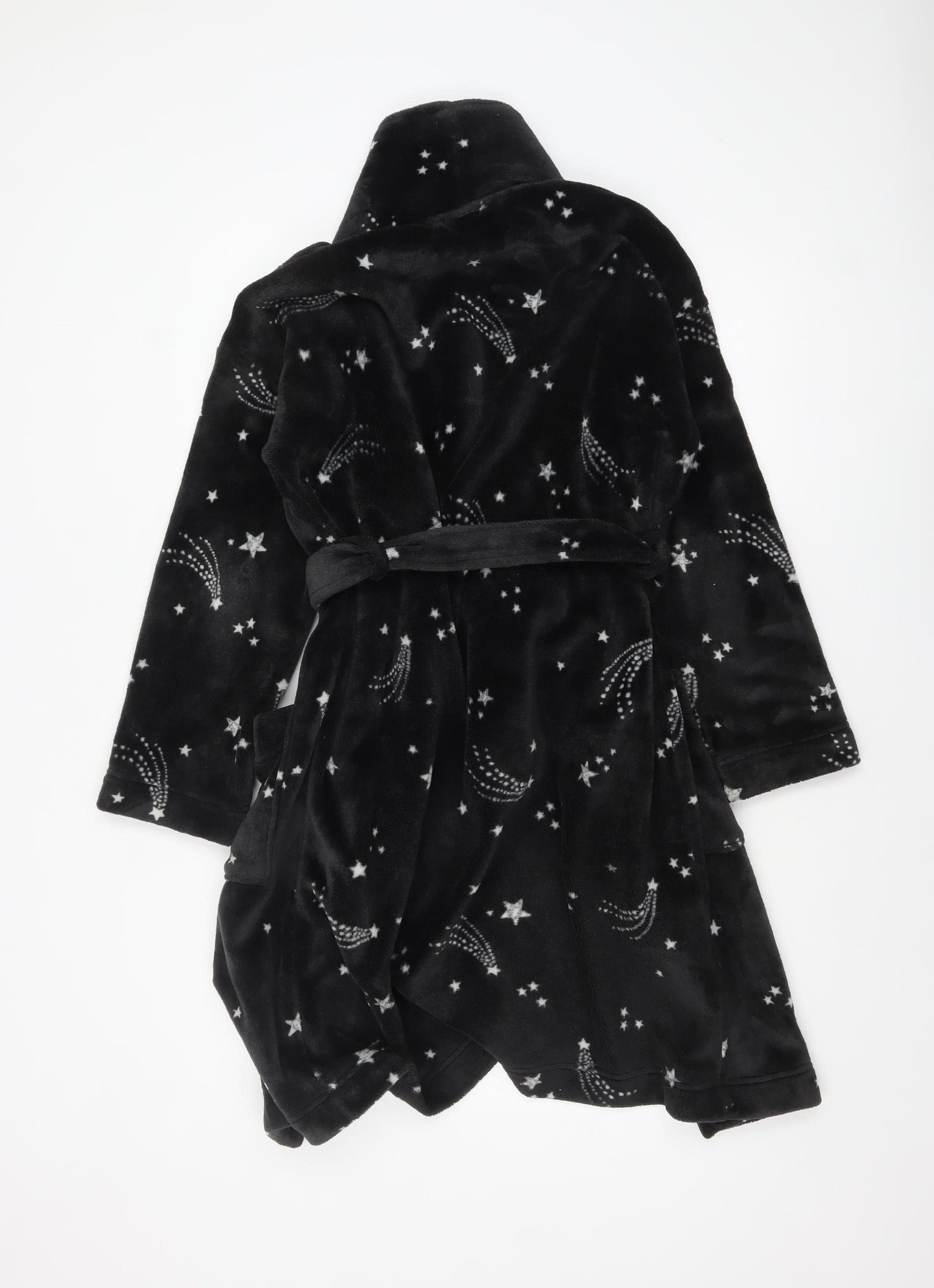 Monsoon Women’s Black Fleece Star Print Belted Winter Robe S