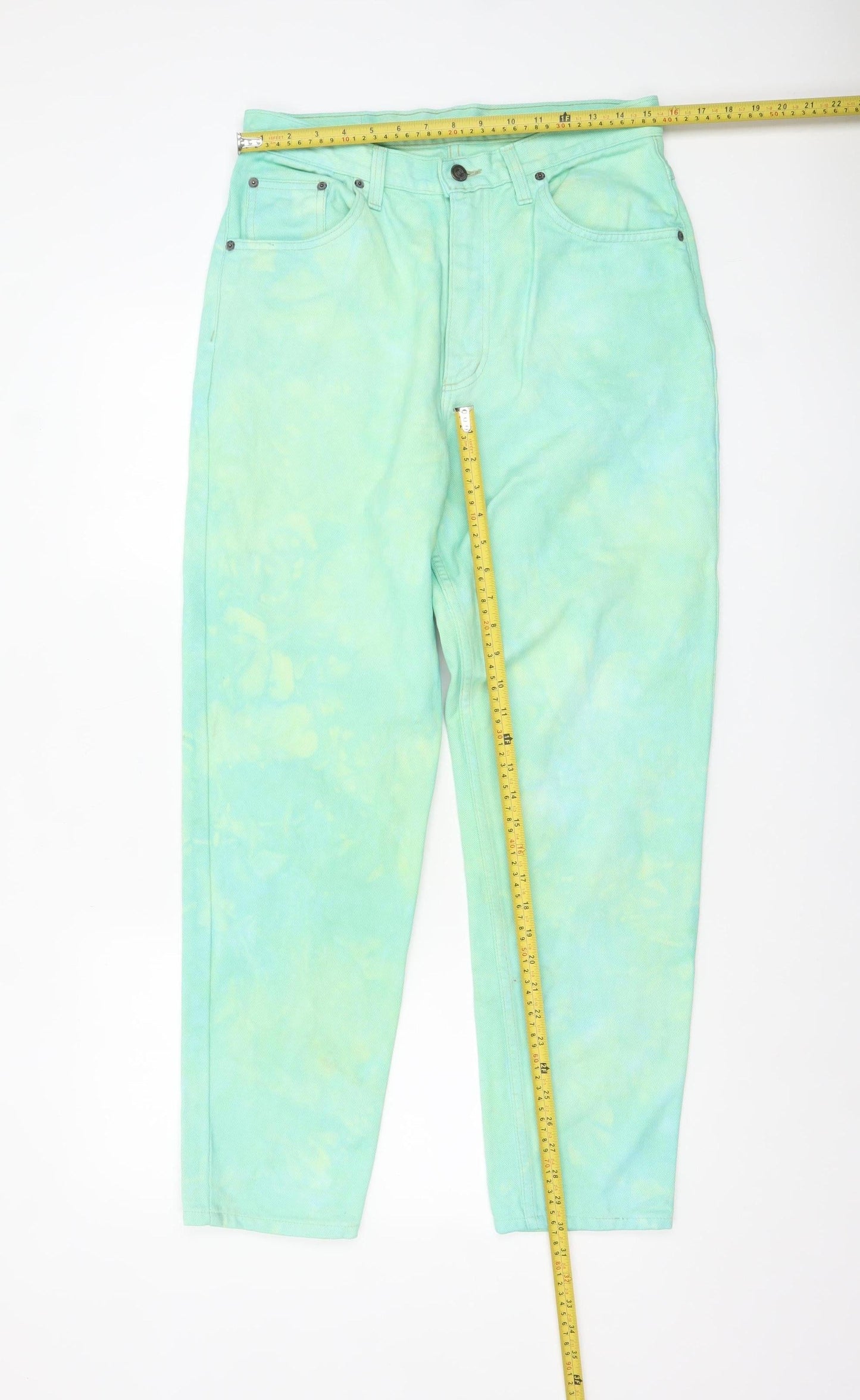 Universal Womens Green Mom Jeans Size 16 High Rise Cotton Denim