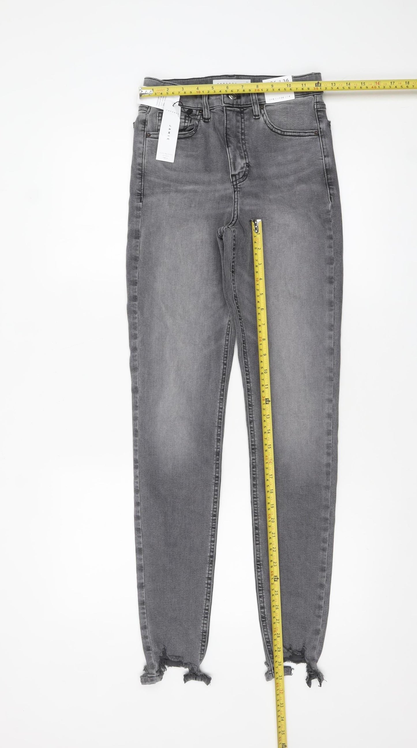 Topshop Women’s Grey Jamie Tall High Rise Skinny Jeans Size 8