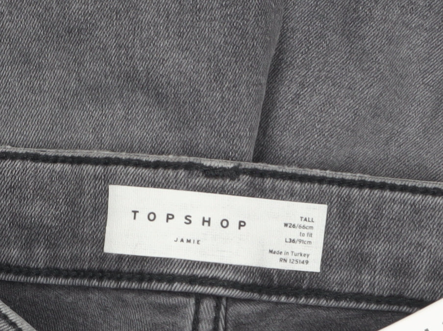 Topshop Women’s Grey Jamie Tall High Rise Skinny Jeans Size 8