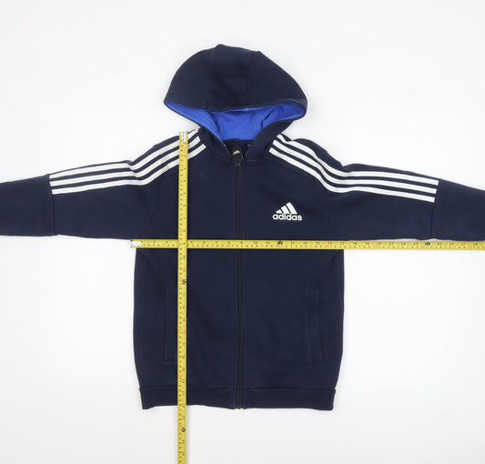 Adidas Boys Navy Blue Full Zip Hoodie 11-12 Years Cotton Blend