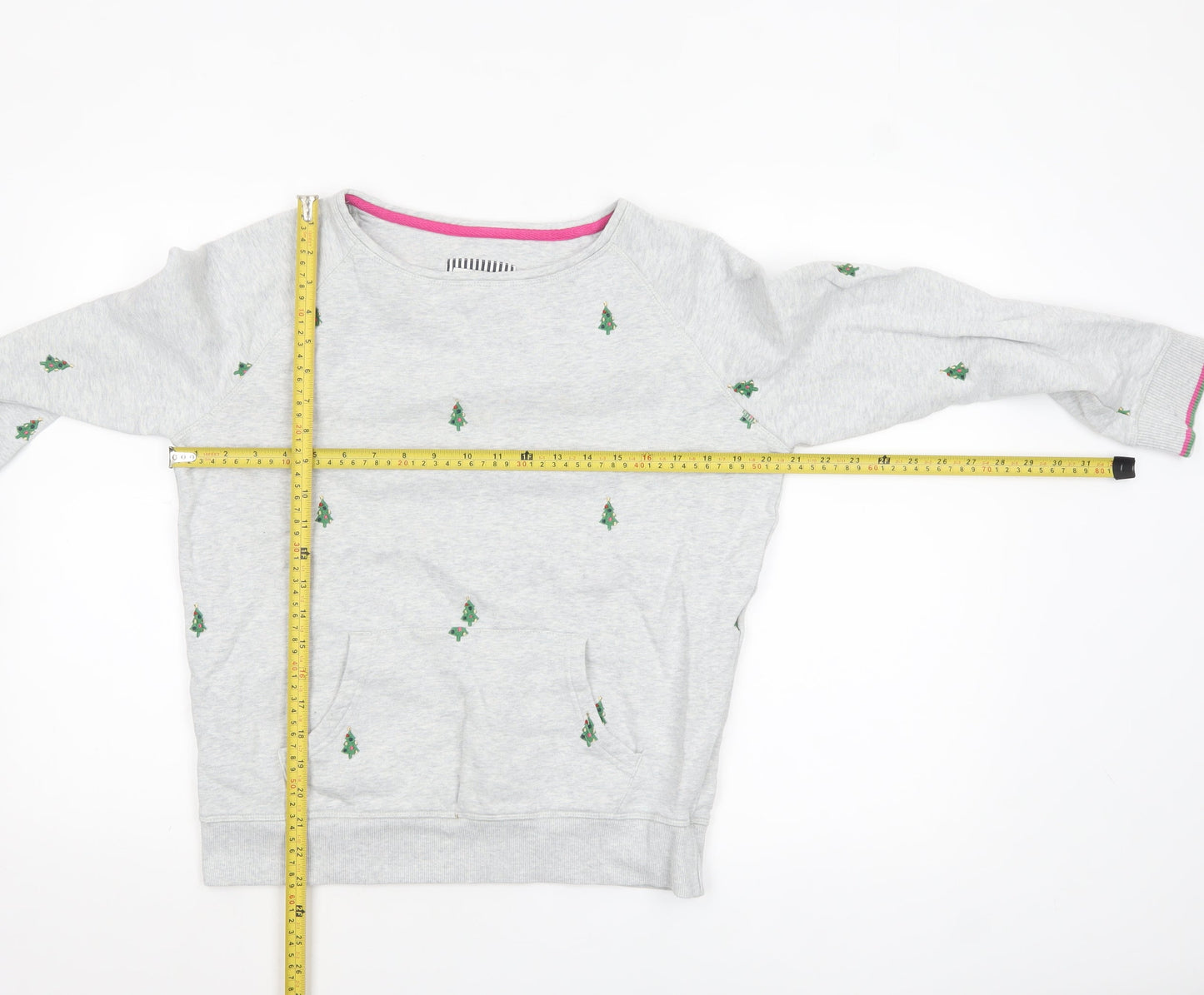 Joules Women Grey Christmas Tree Embroidered Pullover Sweatshirt UK 12
