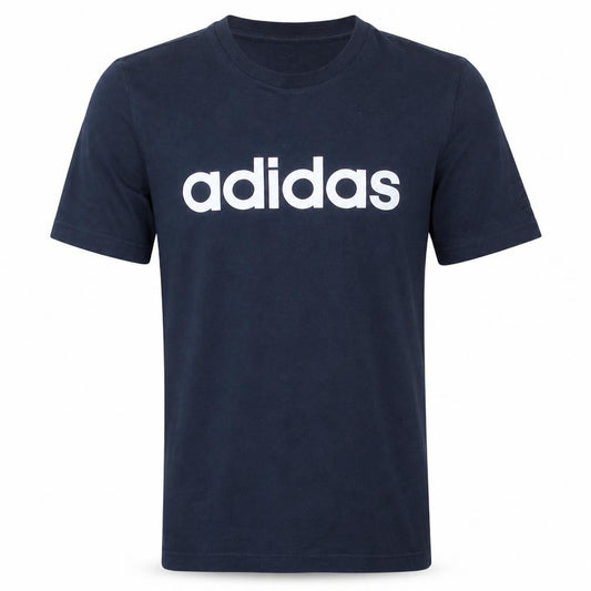 Adidas Men's Blue Small Logo Graphic Cotton T-Shirt