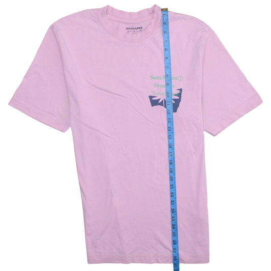 Jack & Jones Men's Pink Graphic Print Crew Neck Cotton T-Shirt Size L