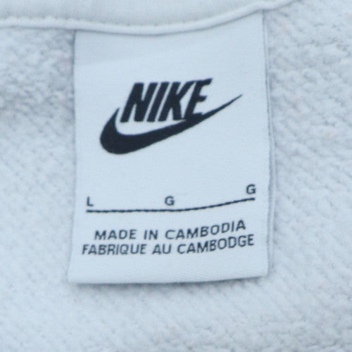 Nike Men's White Pullover Hoodie L Logo Fleece Sweatshirt