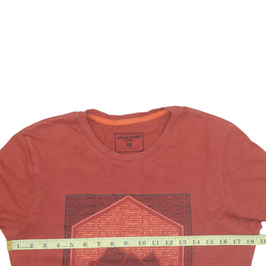 Jack & Jones Men's Red Graphic Print Crew Neck T-Shirt Size L
