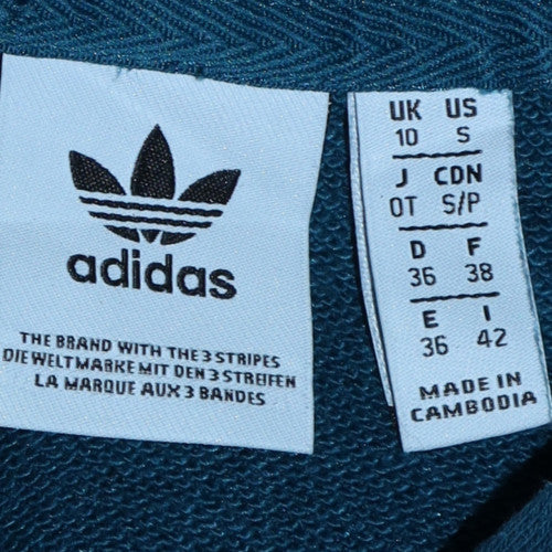 Adidas Women Blue Cropped Hoodie UK10 Drawstring Hooded Top