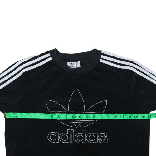 Adidas Women Black Velour Pullover Sweatshirt UK 20 Long Sleeve Crew Neck