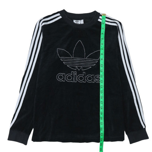 Adidas Women Black Velour Pullover Sweatshirt UK 20 Long Sleeve Crew Neck