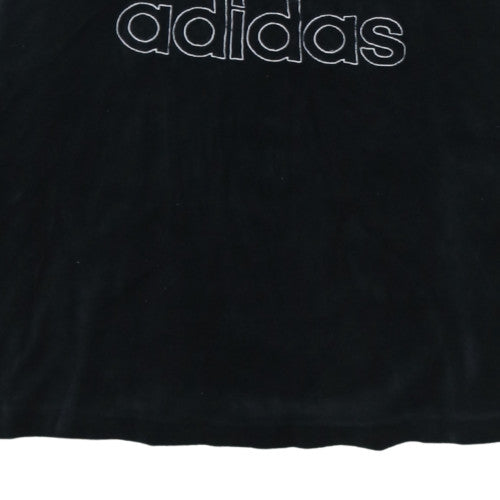 Adidas Women Black Velour Pullover Sweatshirt UK 20 Long Sleeve Crew Neck