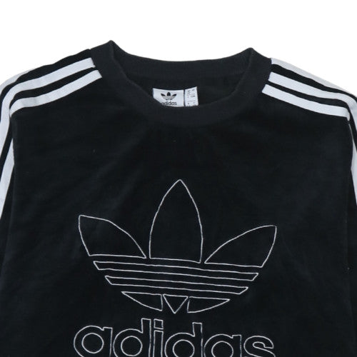 Adidas Women Black Velour Pullover Sweatshirt UK 20 Long Sleeve Crew Neck