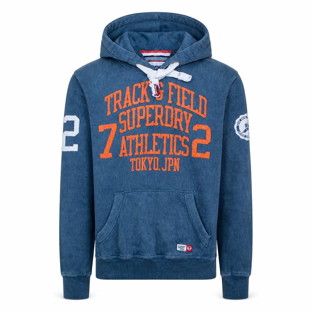 Superdry Men's Blue Pullover Hoodie S Track & Field Graphic Fleece