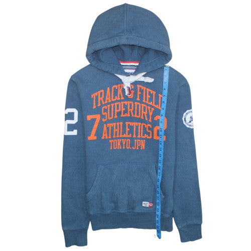 Superdry Men's Blue Pullover Hoodie S Track & Field Graphic Fleece