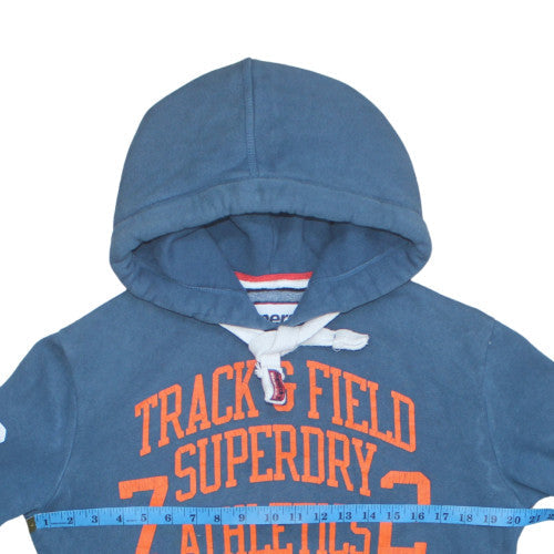 Superdry Men's Blue Pullover Hoodie S Track & Field Graphic Fleece