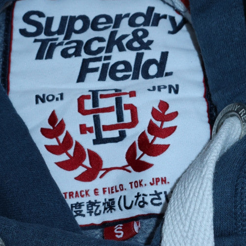 Superdry Men's Blue Pullover Hoodie S Track & Field Graphic Fleece