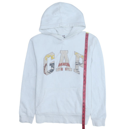 GAP Mens White Pullover Hoodie M Logo Fleece Sweatshirt