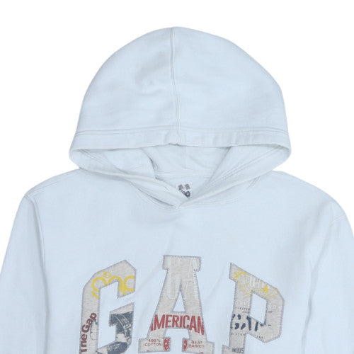 GAP Mens White Pullover Hoodie M Logo Fleece Sweatshirt