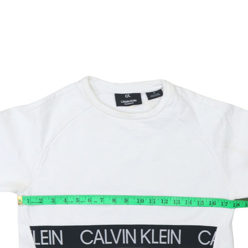 Calvin Klein Men’s White Logo Crew Neck Pullover Sweatshirt S
