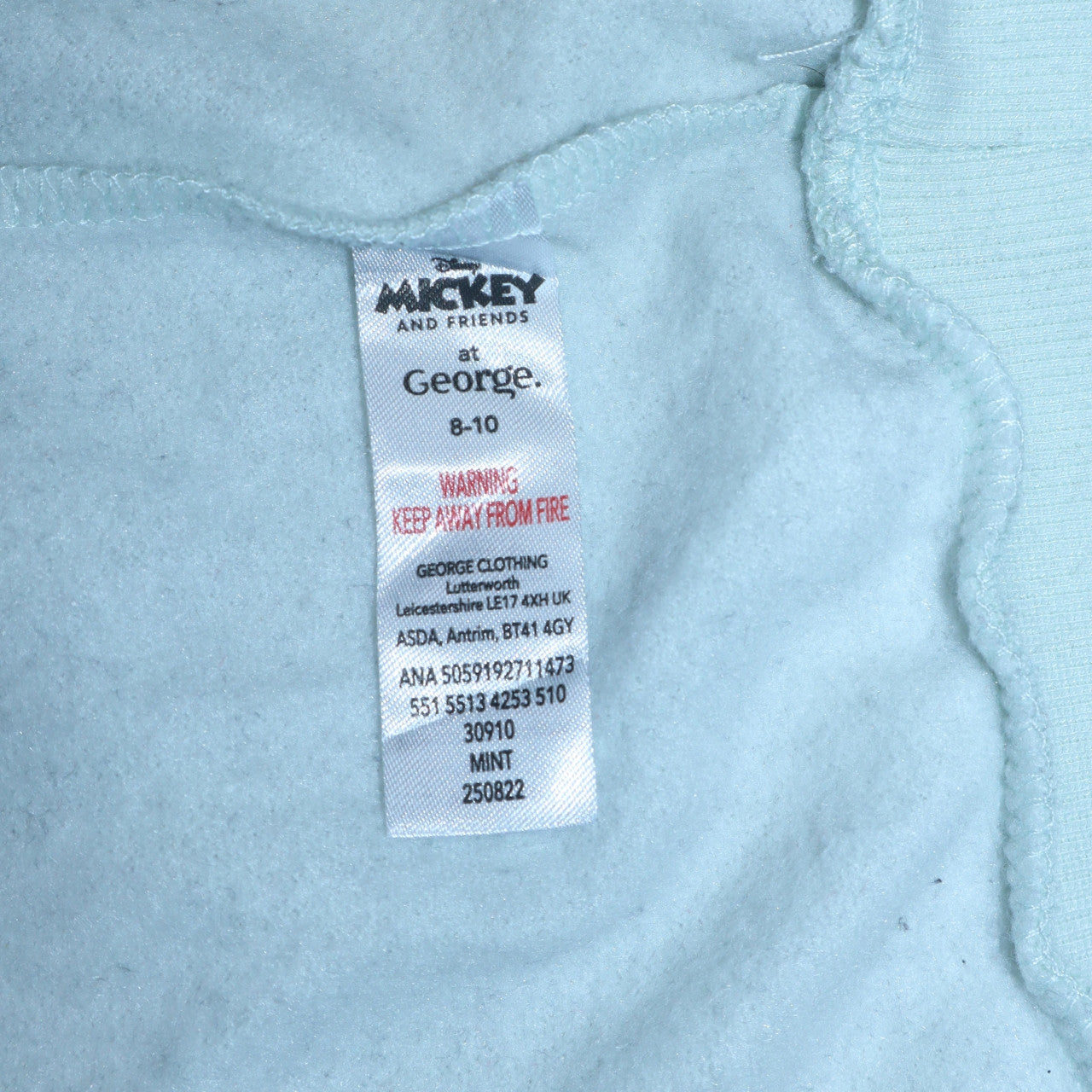 Disney Mickey Mouse Mint Green Sweatshirt by George Girls Size 8-10