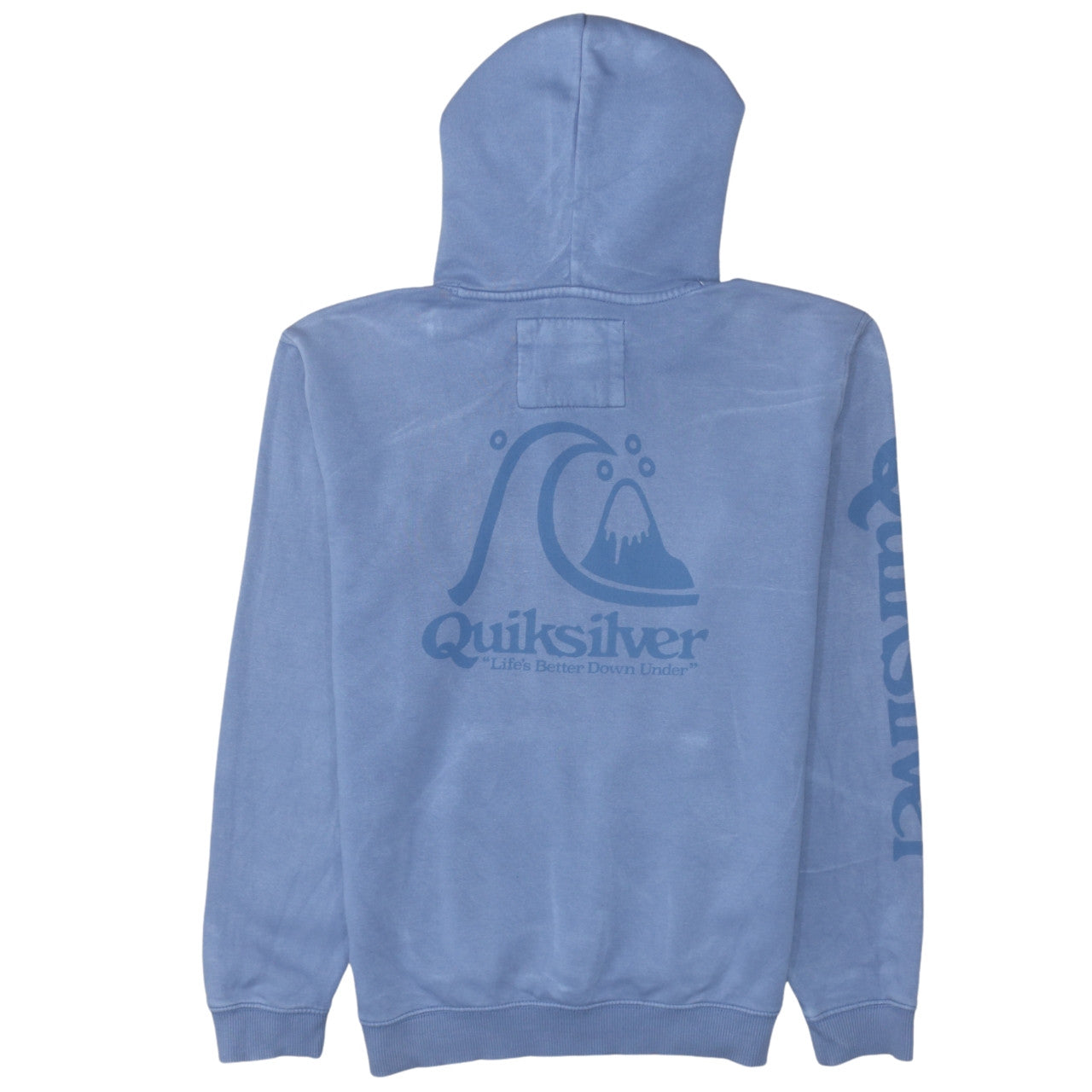 Quiksilver Men's Blue Pullover Hoodie Size L Graphic Logo Surf Style