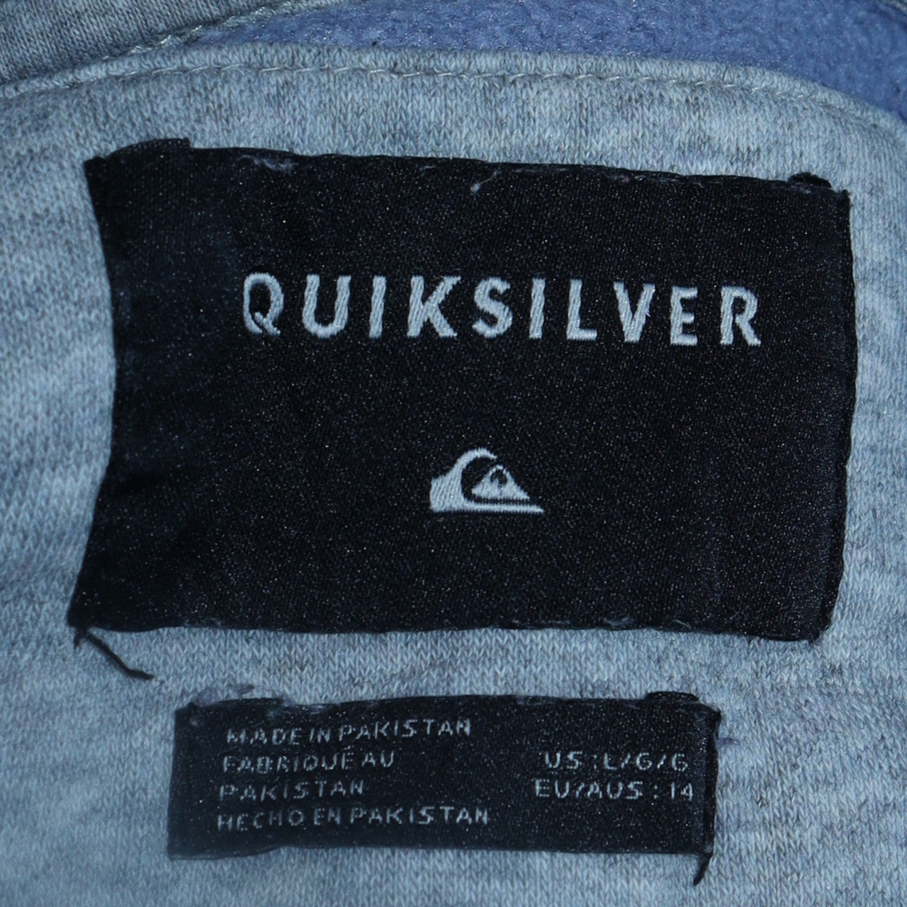 Quiksilver Men's Blue Pullover Hoodie Size L Graphic Logo Surf Style
