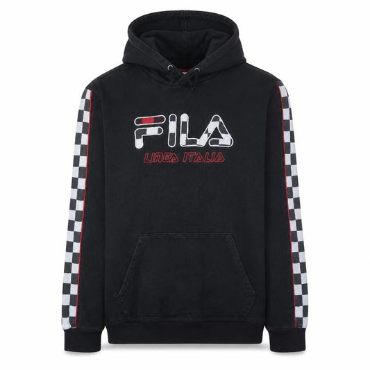 FILA Men Black L Pullover Hoodie Retro Sports Fleece Sweatshirt