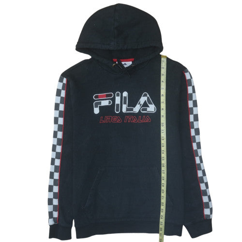 FILA Men Black L Pullover Hoodie Retro Sports Fleece Sweatshirt