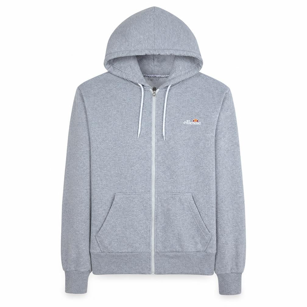 Front view of Ellesse Men's Grey Full Zip Hoodie, size S, Hooded Sweatshirt