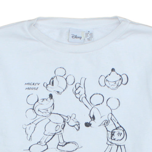 Disney Women White Mickey Mouse Sketch Crew Neck Sweatshirt Size M 12/14