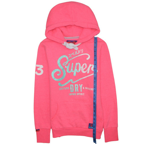 Superdry Womens Pink Hoodie Pullover Size S Graphic Print Cotton Blend