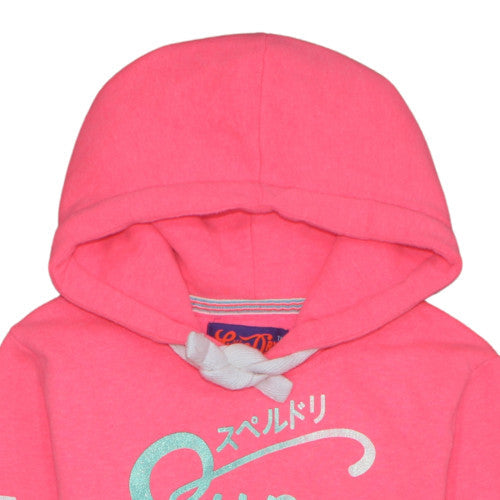 Superdry Womens Pink Hoodie Pullover Size S Graphic Print Cotton Blend