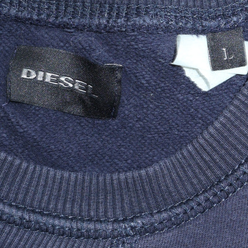 Diesel Mens Blue Cotton Crew Neck Pullover Sweatshirt L