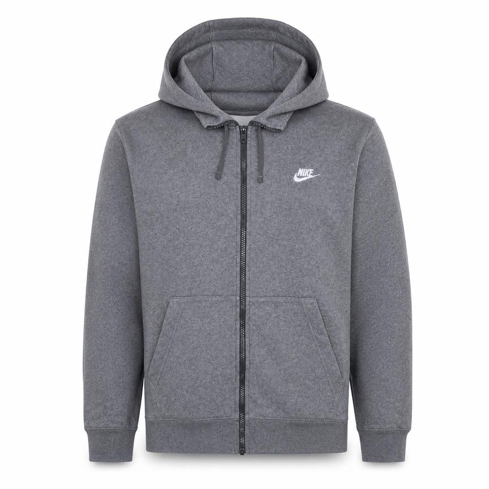 Nike Men's Grey Full Zip Hoodie L Fleece Classic Sweatshirt