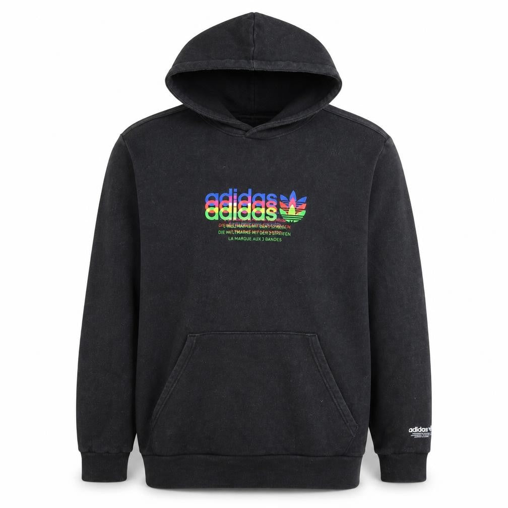 Adidas Mens Black 2XL Pullover Hoodie Graphic Print Cotton Blend