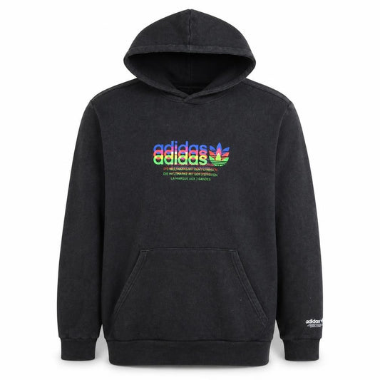 Adidas Mens Black 2XL Pullover Hoodie Graphic Print Cotton Blend