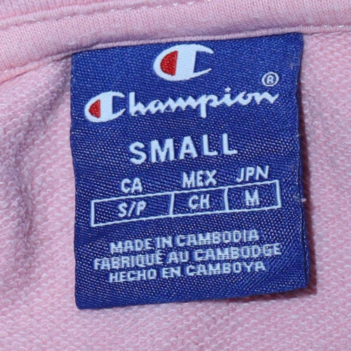 Champion Women Pink Small Pullover Hoodie Logo Graphic Cotton