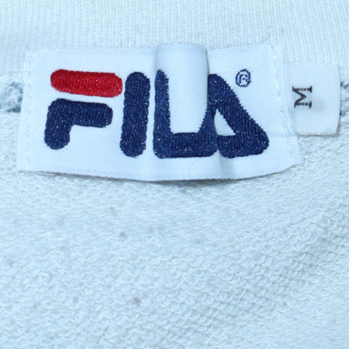 Fila Mens White V-Neck Sweatshirt M Retro 90s Logo Sports Pullover