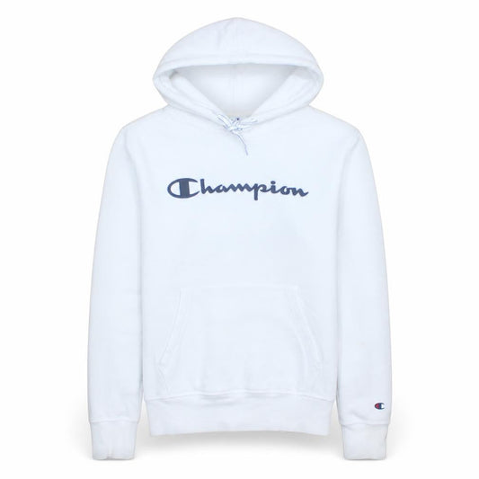 Champion Men's White Pullover Hoodie Medium Fleece Logo Sweatshirt