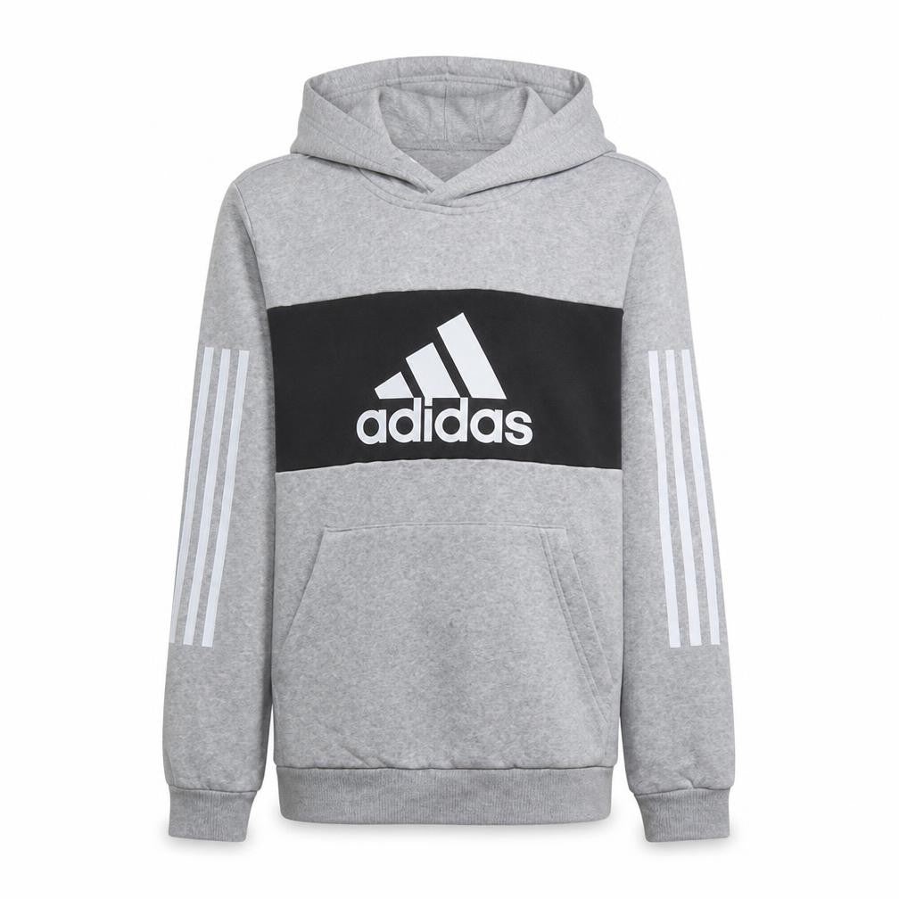 Front view of Adidas boys’ grey pullover hoodie 13-14 years logo fleece hooded sweatshirt