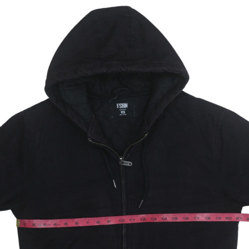 FSBN Men's Black Hooded Bomber Jacket Size M Full Zip Cotton Blend