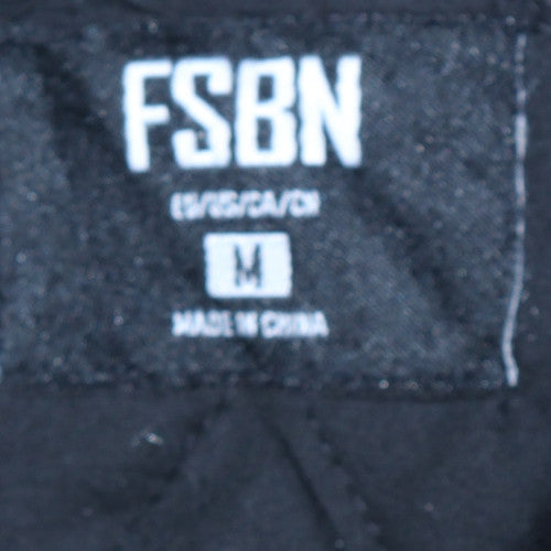 FSBN Men's Black Hooded Bomber Jacket Size M Full Zip Cotton Blend