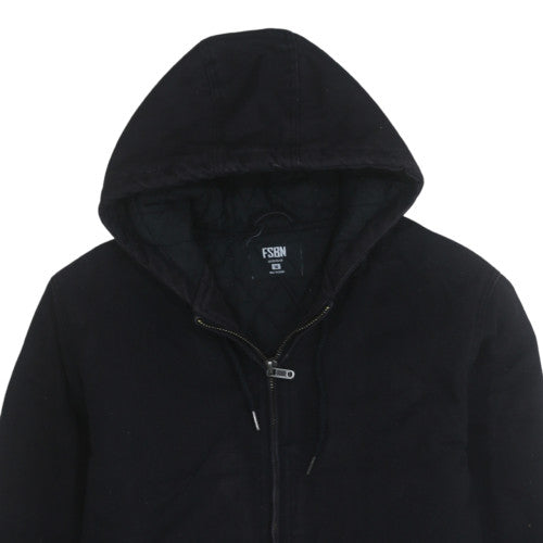 FSBN Men's Black Hooded Bomber Jacket Size M Full Zip Cotton Blend