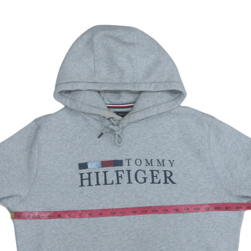 Tommy Hilfiger Men's Grey Pullover Hoodie L Logo Fleece Sweatshirt