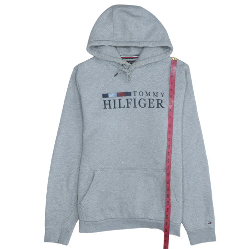 Tommy Hilfiger Men's Grey Pullover Hoodie L Logo Fleece Sweatshirt