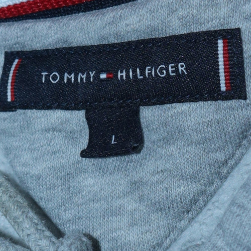 Tommy Hilfiger Men's Grey Pullover Hoodie L Logo Fleece Sweatshirt